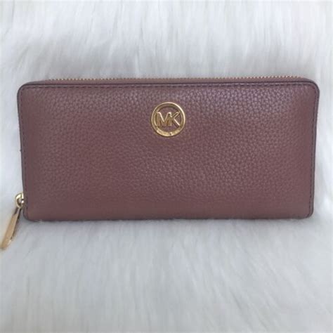 Michael Kors Fulton Dusty Rose Pebbled Leather Zip Wristlet 